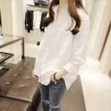CHICEVER 2018 Spring Summer Women's Shirts Blouses Top Patchwork Hem Long Sleeve Lace Irregular Plus Size Women Shirt Clothes