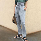 CHICEVER 2017 Summer Women Lace up Tunic Wide Leg Pants Female Elastic Waist Gray Trousers Loose Casual Clothes Korean Fashion