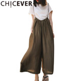 CHICEVER 2017 Summer High Waist Loose Trousers For Women Pant Strap Loose Wide Leg Ankle Length Female Pants Fashion Casual