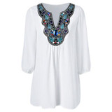 chesmono 2017 Summer Women Shirt Blouse Style Fashion Chiffon three quarter Sleeve Casual Top Embroidery pinup lady Tunic blouse