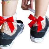 Trendy Style Women Socks Meias Bow-Knot Calcetines Women Summer Ruffle Fishnet Ankle Socks Mesh Lace Fish Net Short Socks Gifts