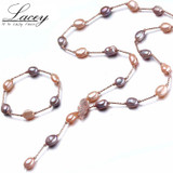 Trendy Baroque Pearl Jewelry Sets,10-11mm muilt color Freshwater Pearls necklace bracelet Bridal Jewelry sets free shipping