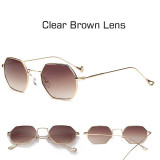 Trends Women Sunglasses Small frame polygon Clear lens Sunglasses Brand Designer Men vintage Sun Glasses Hexagon Metal Frame