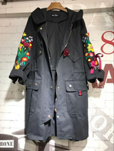 Trench Coat Burderry Women Women 2017 New Spring Coat Female Drawstring Waist Flower Embroidery In The Long Hooded Windbreaker