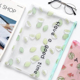 Transparent Zipper Student Stationery Bag A4 Big Capacity Document Bags Office Paper Storage Bag Fruit Grid File Folder Simple
