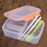 Transparent Three Compartments Lunch Food Box Snack Container Storage lunchbox Orange Green Ywllow