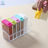 Transparent Spice Jar Newest Simple Colorful Lid Seasoning Box 6pcs/set Kitchen Tools Salt Condiment Cruet Storage Box A539