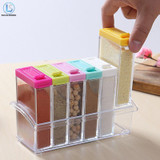 Transparent Spice Jar Newest Simple Colorful Lid Seasoning Box 6pcs/set Kitchen Tools Salt Condiment Cruet Storage Box A539