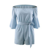 Transparent mesh sleeve playsuit women overalls Summer embroidery elegant jumpsuit romper