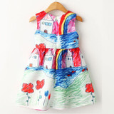 Colorful Girl Dress 2017 Summer Princess Dress Girl Designer Character Painting Kids Dresses for Girls Clothes Vetement Fille