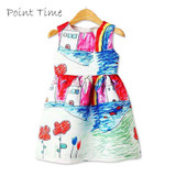 Colorful Girl Dress 2017 Summer Princess Dress Girl Designer Character Painting Kids Dresses for Girls Clothes Vetement Fille