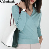 Colorfaith Women Pullover Sweater 2018 Knitting Autumn Winter Multi Colors Sexy V-Neck Elegant Bottoming Ladies Tops SW1018