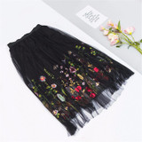 Colorfaith 2017 New Puff Women Mesh Tulle long Skirt Fashion Vintage Pleated Floral Embroidery Elegant Female Tutu Skirts SP043