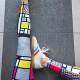 Color Stitching Sexy Leggings Women Square Elastic High Waist Leggings Pants Women Workout Leggings Autumn Winter Leggings