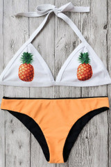Color Block Pineapple Triangle Bikini Swimsuit - Two Piece Set