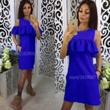 Cold Shoulder Ruffles Solid Colour Summer Dress Women 2018 O-Neck Butterfly Sleeve Casual Dress Party Mini Dresses