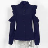 Cold Shoulder Tops Women 2018 Spring New Arrivals Fashion Ruffle Long Sleeeve Shirts Ladies Casual Chiffon Blouses Red White