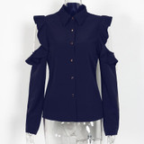 Cold Shoulder Tops Women 2018 Spring New Arrivals Fashion Ruffle Long Sleeeve Shirts Ladies Casual Chiffon Blouses Red White