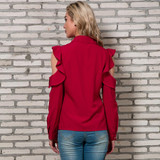 Cold Shoulder Tops Women 2018 Spring New Arrivals Fashion Ruffle Long Sleeeve Shirts Ladies Casual Chiffon Blouses Red White