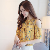 Cold Shoulder Chiffon Floral Printed Blouse Shirt Women 2018 Summer Tops Elegant Plus Size Ladies Korea Blouses Blusas Female