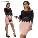 COCOEPPS Women's Large Size Bodycon Dress 2017 Plus Size Ladies Hollow Out Tops and Dress O-neck Women's Sets Mini Dress Vestido