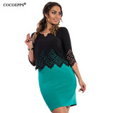COCOEPPS Women's Large Size Bodycon Dress 2017 Plus Size Ladies Hollow Out Tops and Dress O-neck Women's Sets Mini Dress Vestido