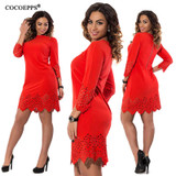 COCOEPPS Women Large Size Dress 2017 Plus Size Ladies O Neck Three Quarter Autumn Short Dresses with Zipper Vestidos Femininos