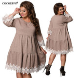 COCOEPPS Autumn Winter Women Patchwork Dresses 2018 Plus Size women Clothing Female Dress Elegant Hollow Out vestidos 5XL 6XL