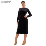 COCOEPPS 5XL 6XL Winter Women Velvet Dresses 2018 Big Size Long Sleeve Bodycon Dress Plus Size Split Elegant Female Vestidos