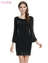 Cocktail Party Dresses HE03764 Black Long Sleeves Scoop Neck Sequined Short Cocktail Dress 2016