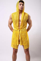 male bathrobe summer elastic nylon mesh robe men with a hood bathrobe robe sexy sleepwear men
