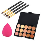Makeup Professional 15 Colors Contour Concealer Palette + 4Pcs Powder Brushes + 1Pcs Sponge Blender HB88