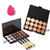 Makeup Professional 15 Colors Contour Concealer Palette + 4Pcs Powder Brushes + 1Pcs Sponge Blender HB88