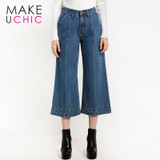 MAKEUCHIC Apparel 2017 Summer Women Pants Casual Wide Leg Female Denim Loose Trousers Streetwear Brief Style Chic Pants Lady