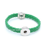 Magnet Bracelet Green Braided Leather Snap Button Bracelet fit Metal Snap Button 18mm for Women Men Jewelry 2017