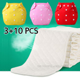3+10 pcs Baby newborn diapers Reusable nappies Training pant Adjustable size Children Washable diapers inserts 3 Layers