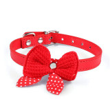 3 Sizes Dog Puppy Pet Collars Necklace Adjustable PU Leather  Cute Knit Bowknot 5 Colors  jan13