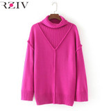RZIV oversize sweater women long turtleneck sweater winter clothes and knitted women sweaters and pullovers