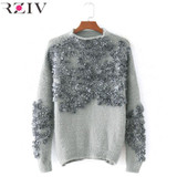 RZIV 2017 Autumn and winter women sweater and pullovers leisure female flowers embroidered patch knitted sweater RZIV 2017 Autumn and winter women sweater and pullovers leisure female flowers embroidered patch knitted sweater