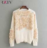 RZIV 2017 Autumn and winter women sweater and pullovers leisure female flowers embroidered patch knitted sweater RZIV 2017 Autumn and winter women sweater and pullovers leisure female flowers embroidered patch knitted sweater
