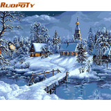 RUOPOTY Christmas Snow Landscape DIY Painting By Numbers Handpainted Canvas Painting Unique For Christmas Decoration Artwork