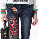 Runway Branded Autumn Mid Waist Pantalon Femme Trousers Denim Jeans Embroidered Stretch Elastic Skinny Women Pencil Pants