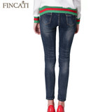 Runway Branded Autumn Mid Waist Pantalon Femme Trousers Denim Jeans Embroidered Stretch Elastic Skinny Women Pencil Pants