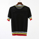 Runway 2018 Summer Women's Tops Knitted Sweaters Short Sleeve Girl Printed Female Pullover Runway Popular Jumper High Quality