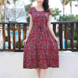 Runway 2017 women summer dress casual women clothing loose print cotton vestidos floral long dresses vintage plus size  5XL