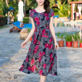 Runway 2017 women summer dress casual women clothing loose print cotton vestidos floral long dresses vintage plus size  5XL