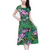 Runway 2017 women summer dress casual women clothing loose print cotton vestidos floral long dresses vintage plus size  5XL