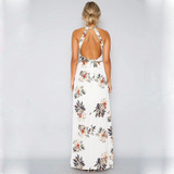 Ruiyige Floral Print Halter Chiffon Long Dress Women Backless 2018 Maxi Dresses Vestidos Sexy White Split Beach Summer Dress