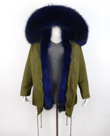 RUIHU New Fashion Woman Luxurious Real Fox fur lining Military Parka MIDI Large Raccoon fur Hooded Coat Outwear Winter Jacket