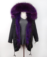 RUIHU New Fashion Woman Luxurious Real Fox fur lining Military Parka MIDI Large Raccoon fur Hooded Coat Outwear Winter Jacket